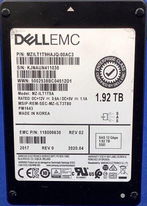 Samsung MZILT1T9HAJQ-00AC3 1.92TB PM1643 SAS 12Gbs 2.5inch