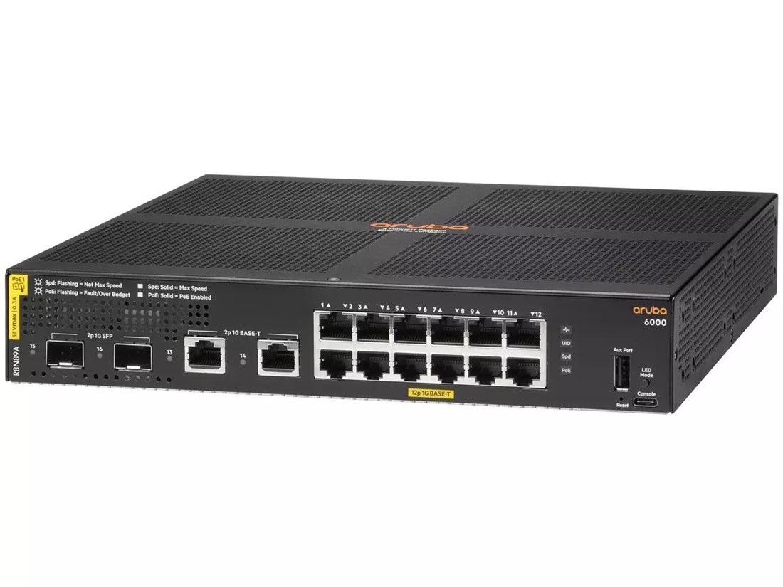 HPE R8N89-61101 Aruba 6000 12G Class4 PoE 2G/2SFP 139W Switch